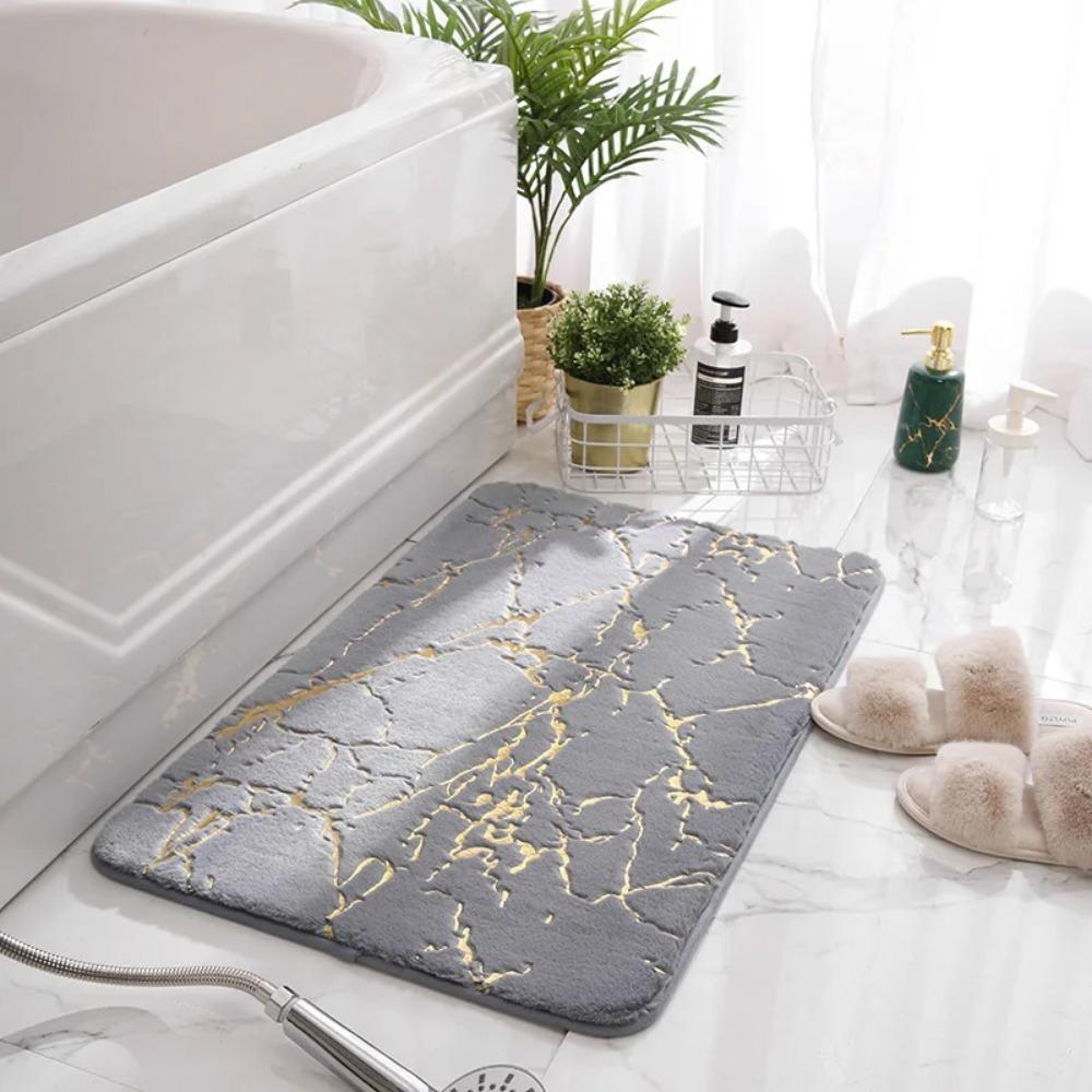 New Bathroom Mat Flannel Bronzing Printing Absorbent Non-slip Mat Living Room Carpet Toilet Bedroom Foot Mat Bathroom Accessorie
