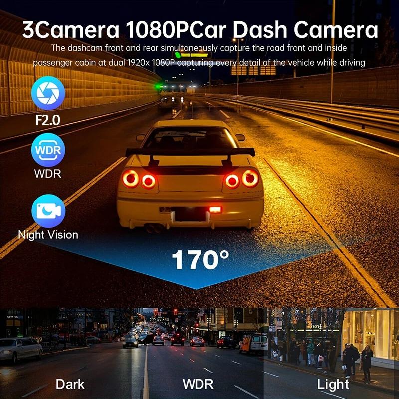 3 Channel Video Recorder Dash Cam for Cars WIFI 1080P 2Inch Car DVR  Rear View Camera Black Box Car Assecories Free Mirror Gift