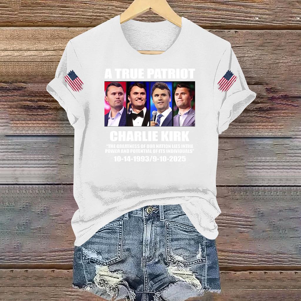 Women's Casual Printed T-shirt Round Neck Pullover Short Sleeve Top