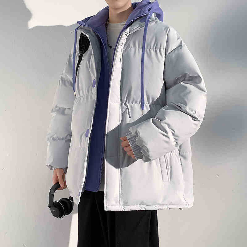 Cotton clothes men's winter new casual loose hooded jacket fake two student windproof jacket top trendy