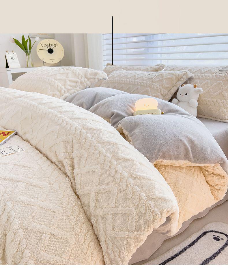 Nanjiren Plush Flannel Bedding Set - Includes 3-Piece Sheet Set & 4-Piece Quilt Cover for Bed.