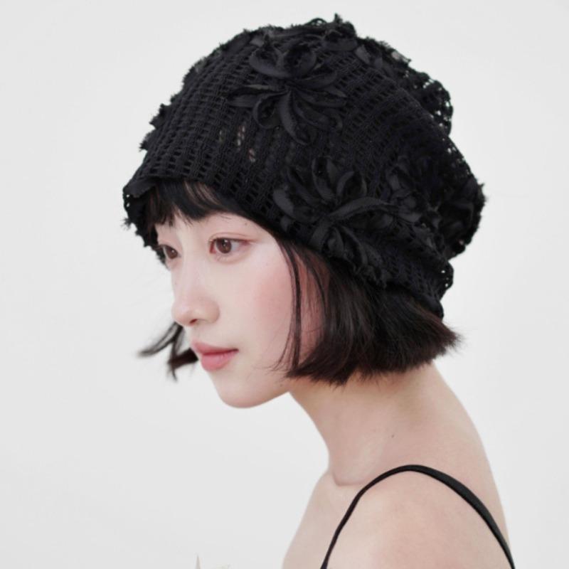 

Цветочная ажурная трехмерная шляпа женская модная тонкая дышащая большая голова сумка голова кружевная ажурная шляпа M（56-58cm） чёрный