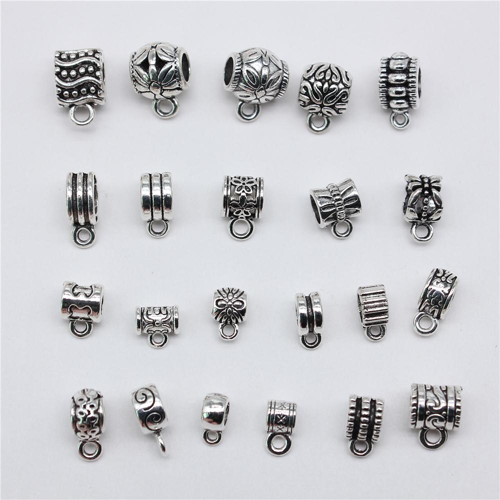 20pcs Hollow Carved Beads Bails For Jewelry Making Antique Silver Color Necklace Clasps For DIY Jewelry Findings Accessories