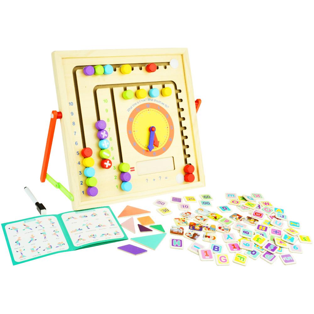 Double-sided Wooden Educational Board + Magnetic Puzzle Set