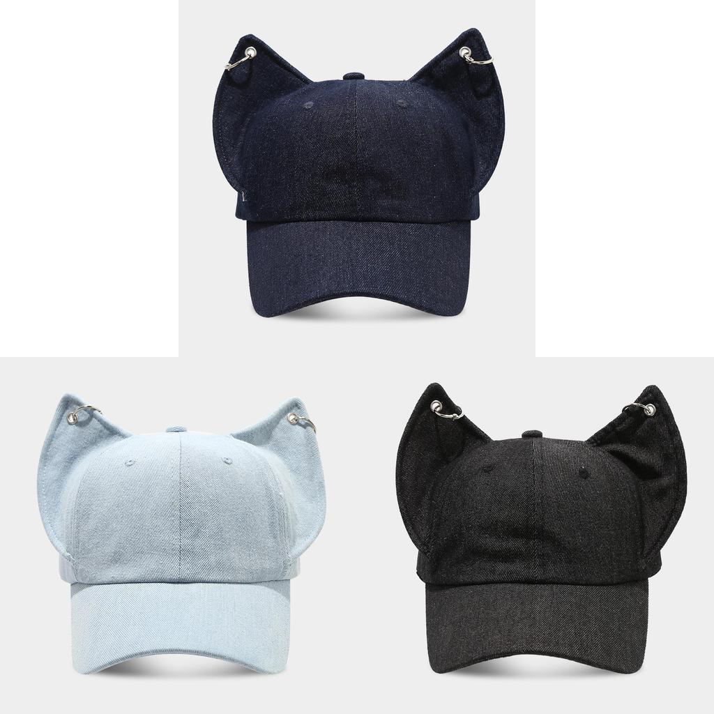 Waste Land Y2k Dog Ear Baseball Cap With Washed Denim For Streetwear And Sun Protection