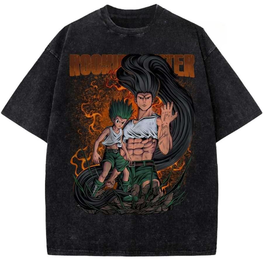 Anime Hunter X Hunter Gon Freecss Graphic T Shirt Men Women Casual Clothing Oversized Tshirt Washed Cotton Tee Harajuku T-shirt