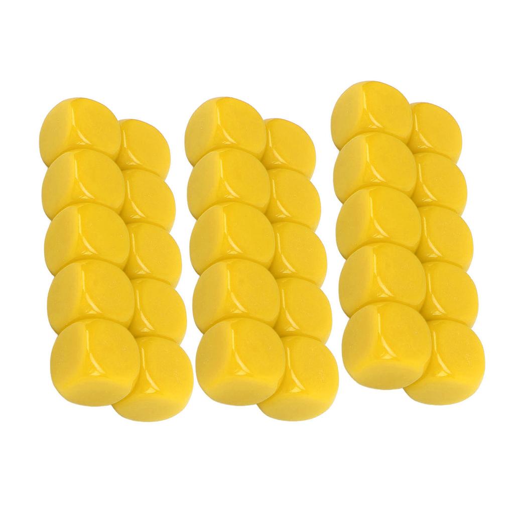 30PCS 16MM Blank Dice Set Plastic Rounded 6 Sided Dice Cubes For Game Party Fun DIY Sticker Math Teaching Yellow