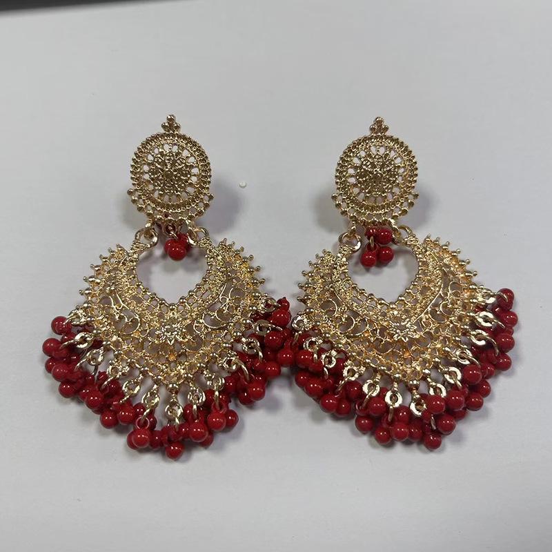 Bohemian Ethnic Heart Stud Earrings: Long Bell Vintage Style for Women