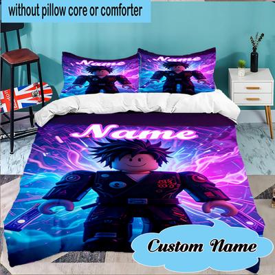 Custom Name 3PCS Ro-blox Adventure: Name's Quest Bedding Set Including 1pc Duvet Cover And 2pcs Pillowcases for Bedroom, Dormitory Gift Home Decor