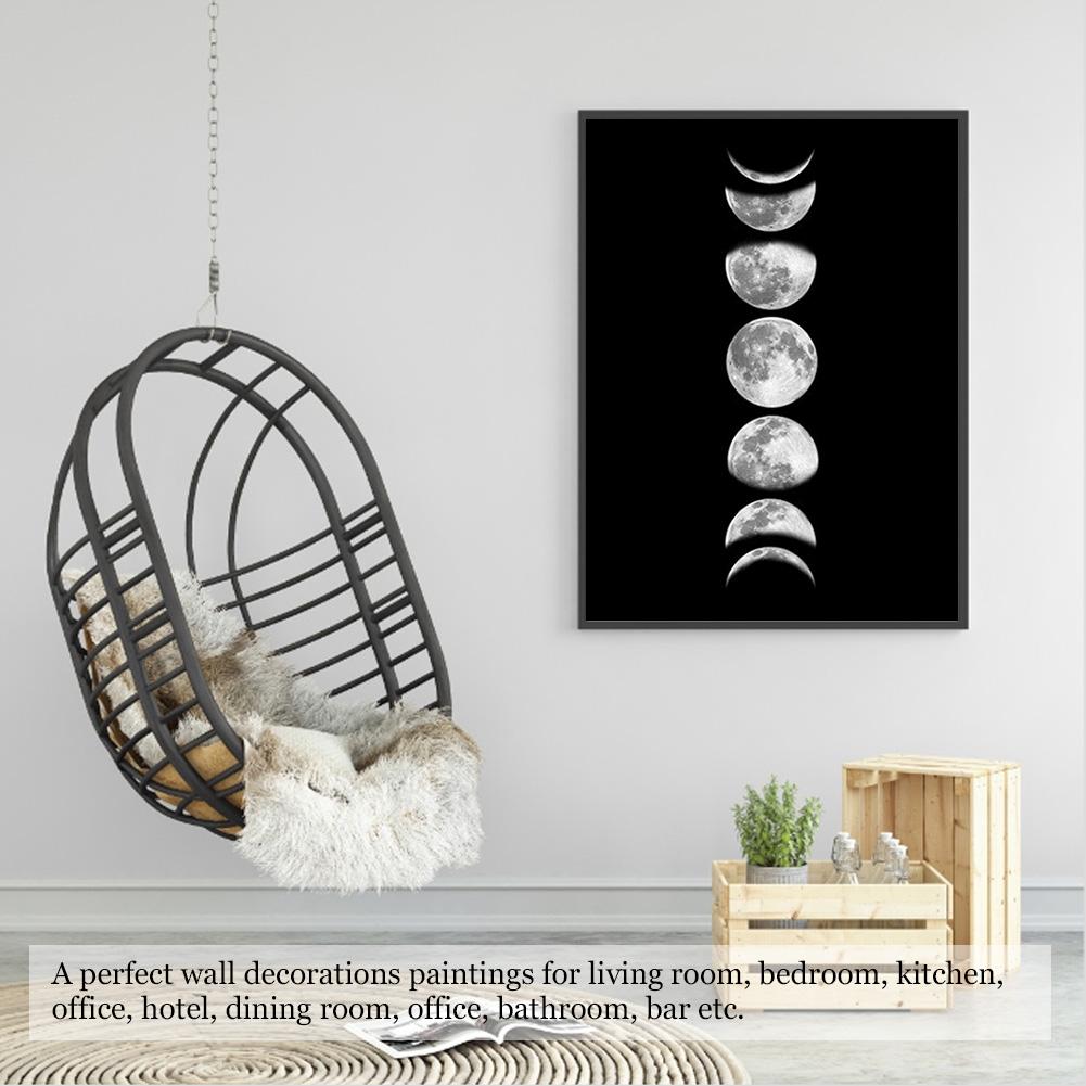 Moon Phases Canvas Painting Rimless Paintings on Wall Art for Home Decorations(Black090 2)