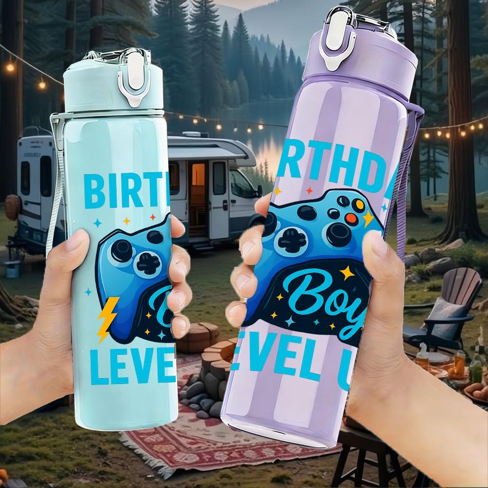 1PC Birthday Boy Level Up Game Pad 750ml Color Plastic Sports Water Bottle Leakproof Flip Straw Lid Suitable for Sports Office Home Use