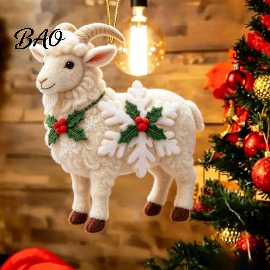 2D Acrylic Pendants Christmas Sheep Hanging Ornament with Snowflake Decor, Flat Pendant Ornaments Rope for Holiday Tree Party Supplies Festive