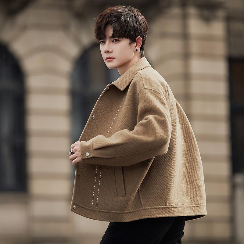 Double-sided Woolen Men's Coat Autumn and Winter Lapel Neck Woolen Coat Short Thick Jacket High-end