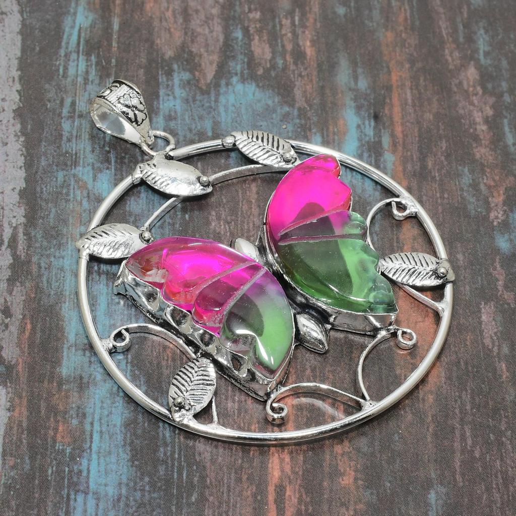Bi-Color Tourmaline Gemstone Handmade 925 Sterling Silver Jewelry Pendant For Halloween