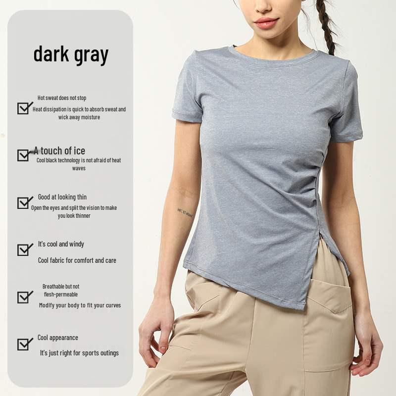 

Женская быстросохнущая футболка с коротким рукавом свободного кроя для йоги и бега Medium темно-серого