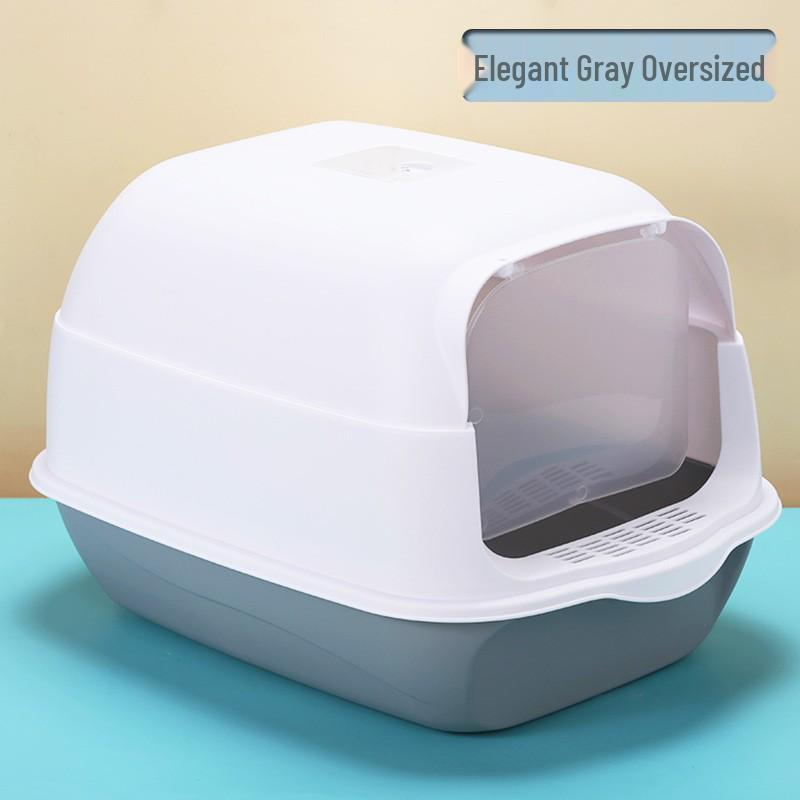 Extra Large Splash-Proof Enclosed Cat Litter Box with Sand and Feces Tray & Free Shipping