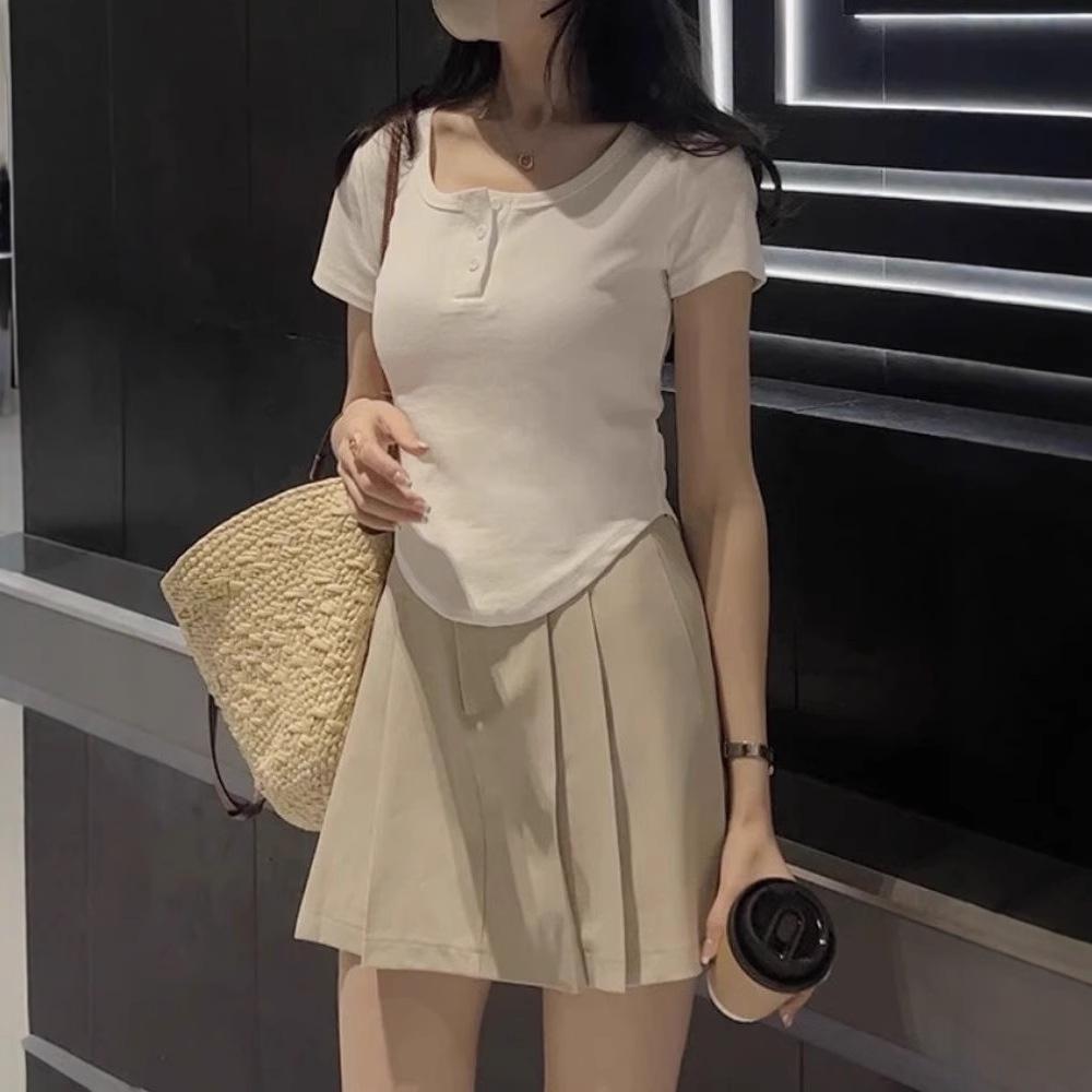 

White Slim Fit Short-Sleeve Women s Blouse - Summer Korean Style L
