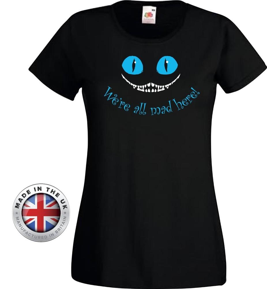 Cheshire Cat Were All Mad Here Black T Shirt Unisex Or Unisexs  Tee S