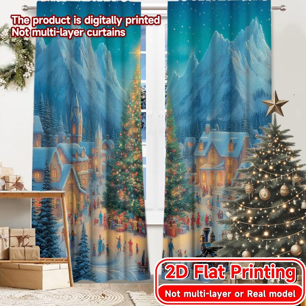

2D FLAT PRINTING 2pcs Curtains (Without Rod) Christmas Village Scene Women is Day Festival Fashion Curtains Durable Polyester 100*130 Rod Pocket 1pcs