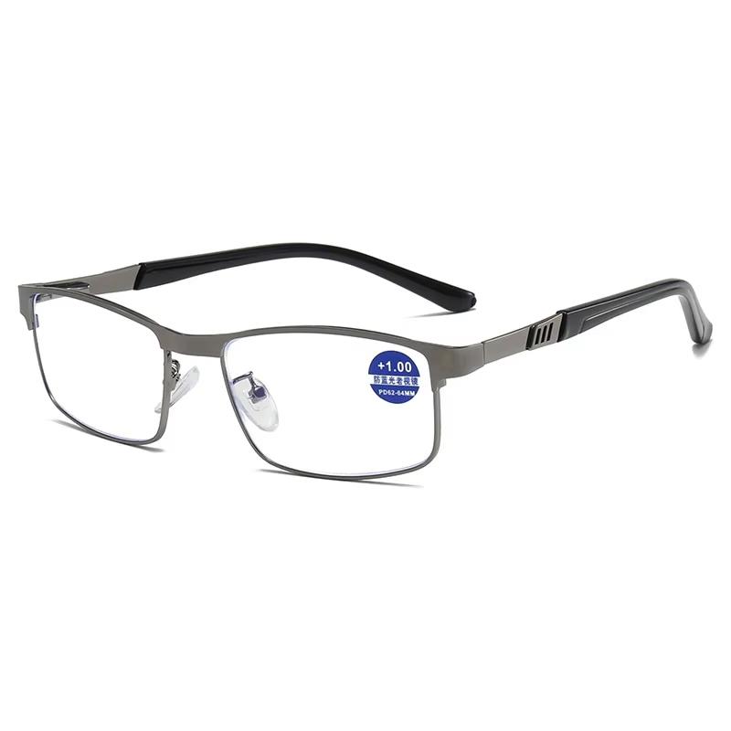

Luxury Metal Rectangle Reading Glasses Men Vintage Anti-blue Light Presbyopic Glasses Male Fashion Business Reading Glasses +400 сірий