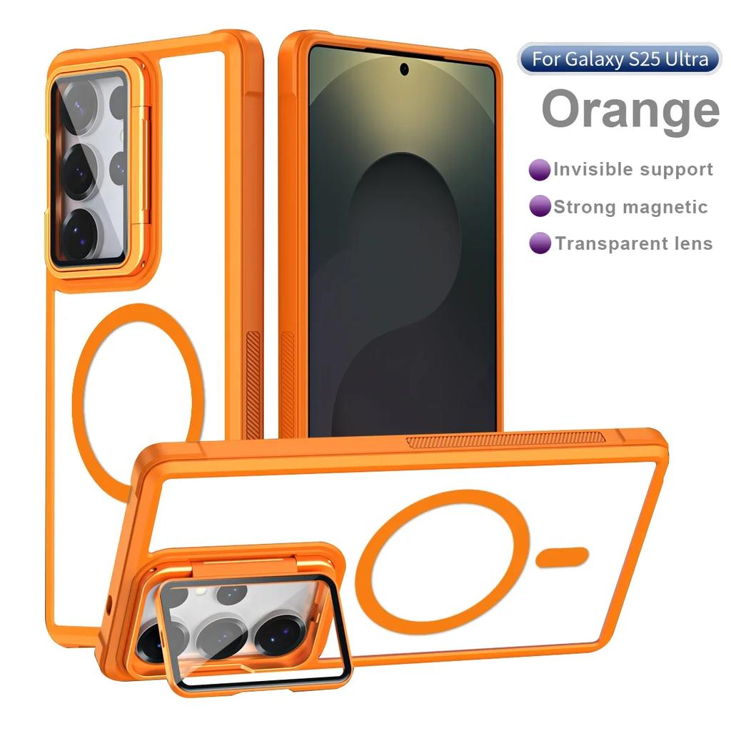 Funda Magnética para Teléfono Sensible a la Piel Para Samsung S26 Ultra S24 Plus S23 S22 S21 FE S25 Ultra Para Magsafe Soporte de Cristal para Cámara Cubierta