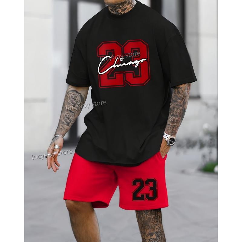 T Men T-Shirt Shorts Pants Suit Casual Short Tracksuit  Vintage Outfit Sportswear Male Clothing