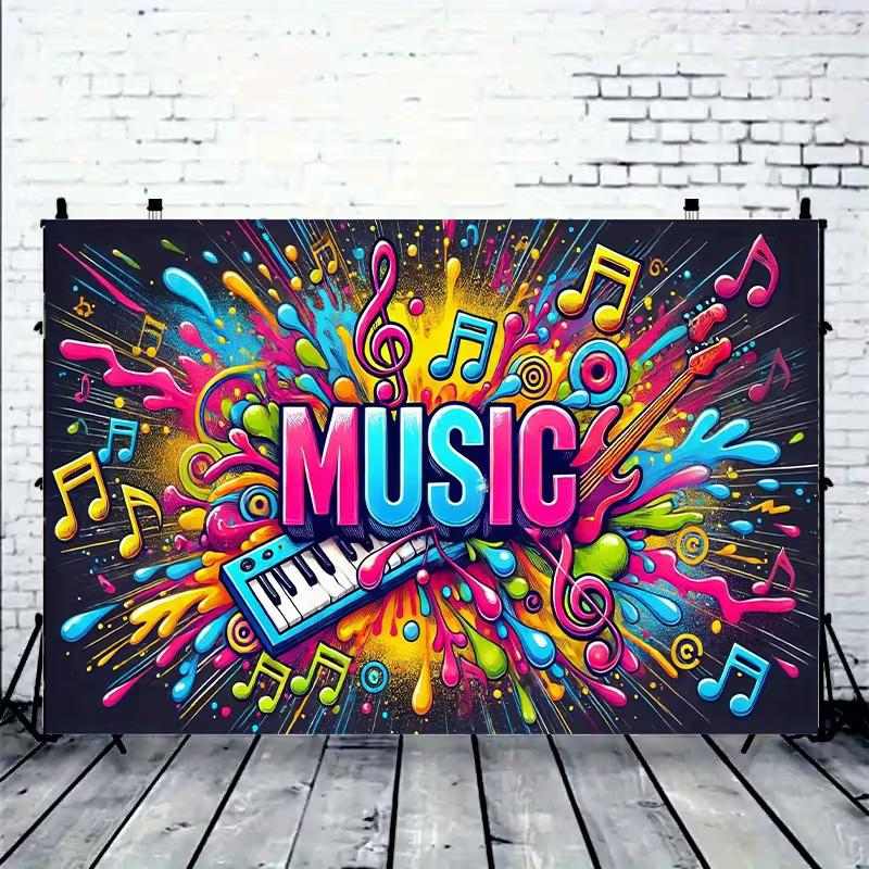 

2D Colorful Music Graffiti Backdrop, Rock Party Note Keyboard Photo Booth Background 47.2x31.5inch/120*80cm