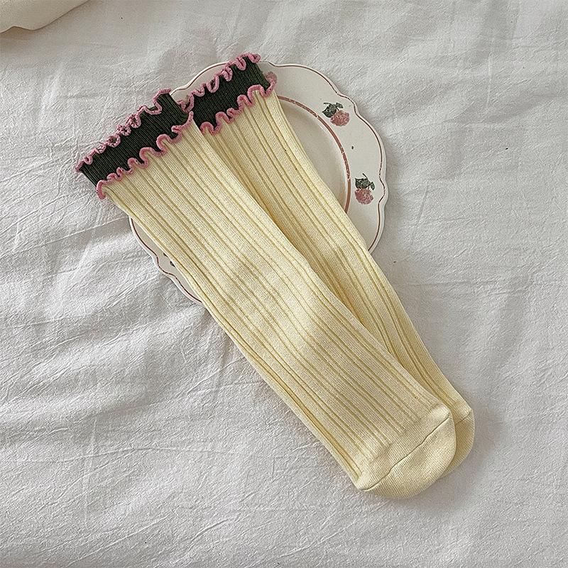 Κάλτσες Βαμβακερές Ρετρό Γλυκές και Χαριτωμένες Χρωματικές Αντιστοιχίσεις Δαντέλα Μέσης Κάλτσες Στοίβαξης