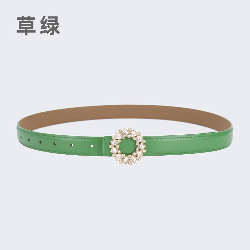 Four Seasons Available Belts Women'S Fashion Versatile Trendy Decoration Suits Cowhide Thin Belt Diamond Genuine Leather Ins Style Jeans Belt