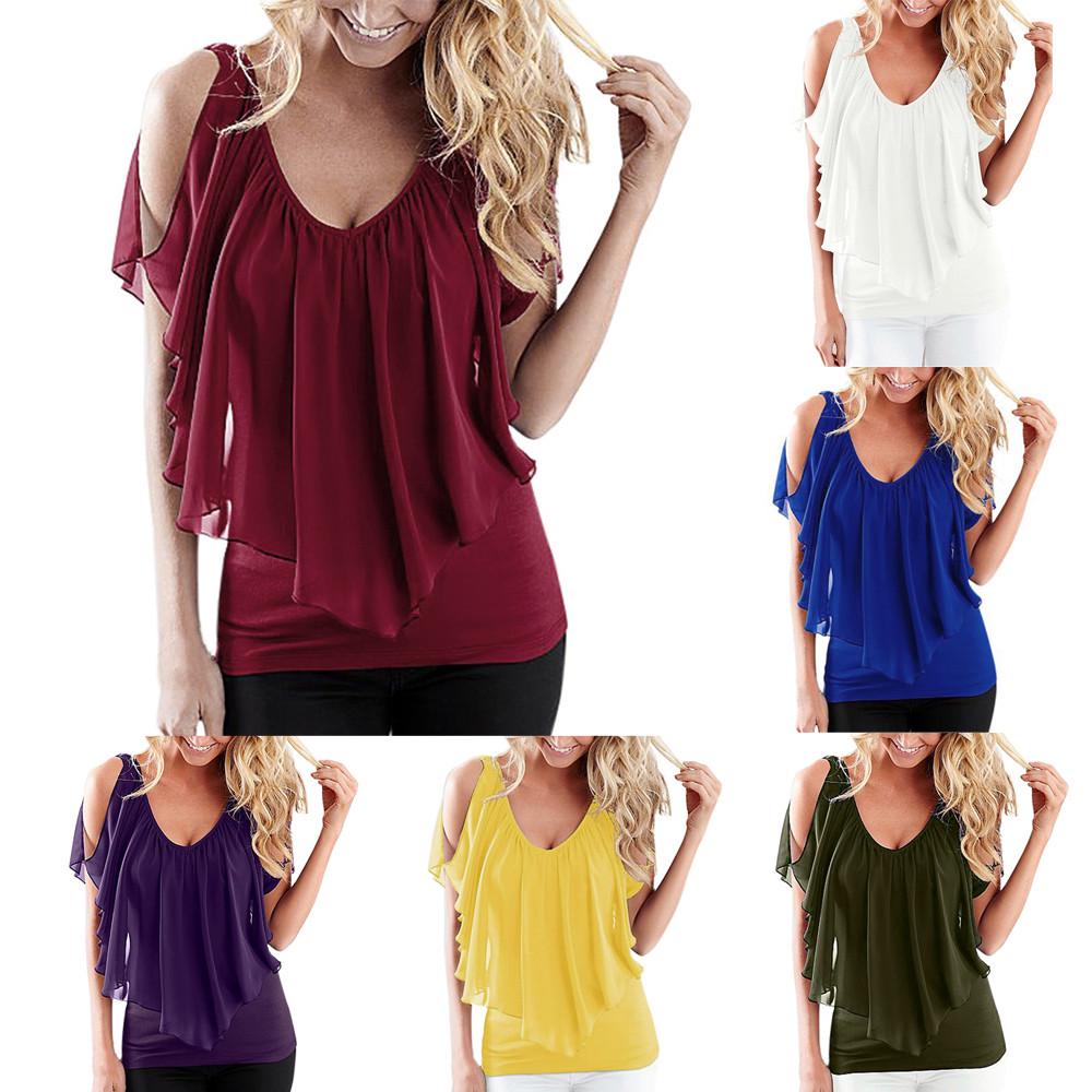 

Ramidos женские летние нерегулярные шифоновые блузки с открытыми плечами, рубашки, топы