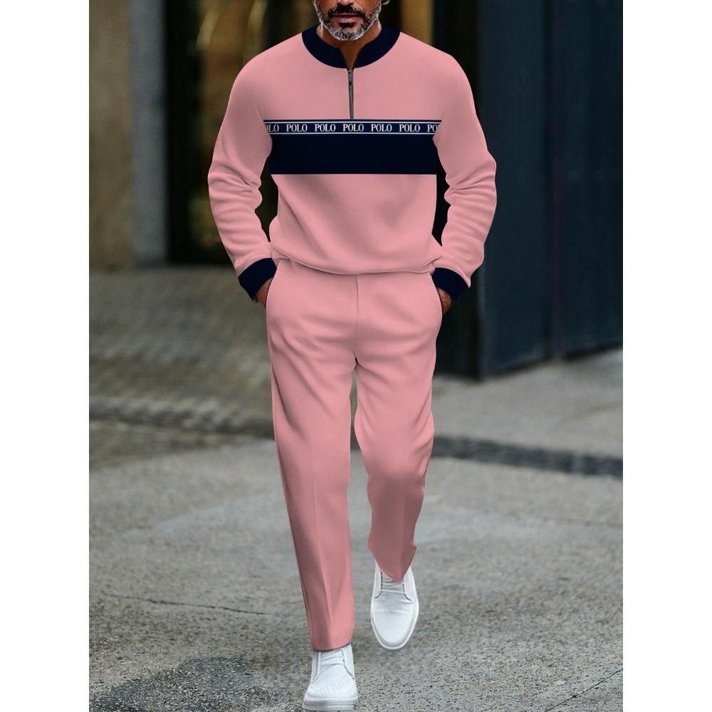 Spring Autumn 3D Printed Fashion Streetwear Men's Long-Sleeved Sets Half-Zipper Stand-Up Collar Men's Casual Sportswear Two-Piece set