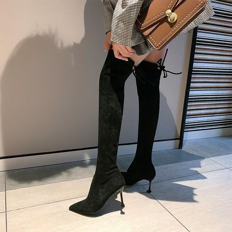 2025 New Thin Heel Boots Women's High Boots Sexy Elastic Thin Boots Women's Pointed High Heel Knee Boots Women