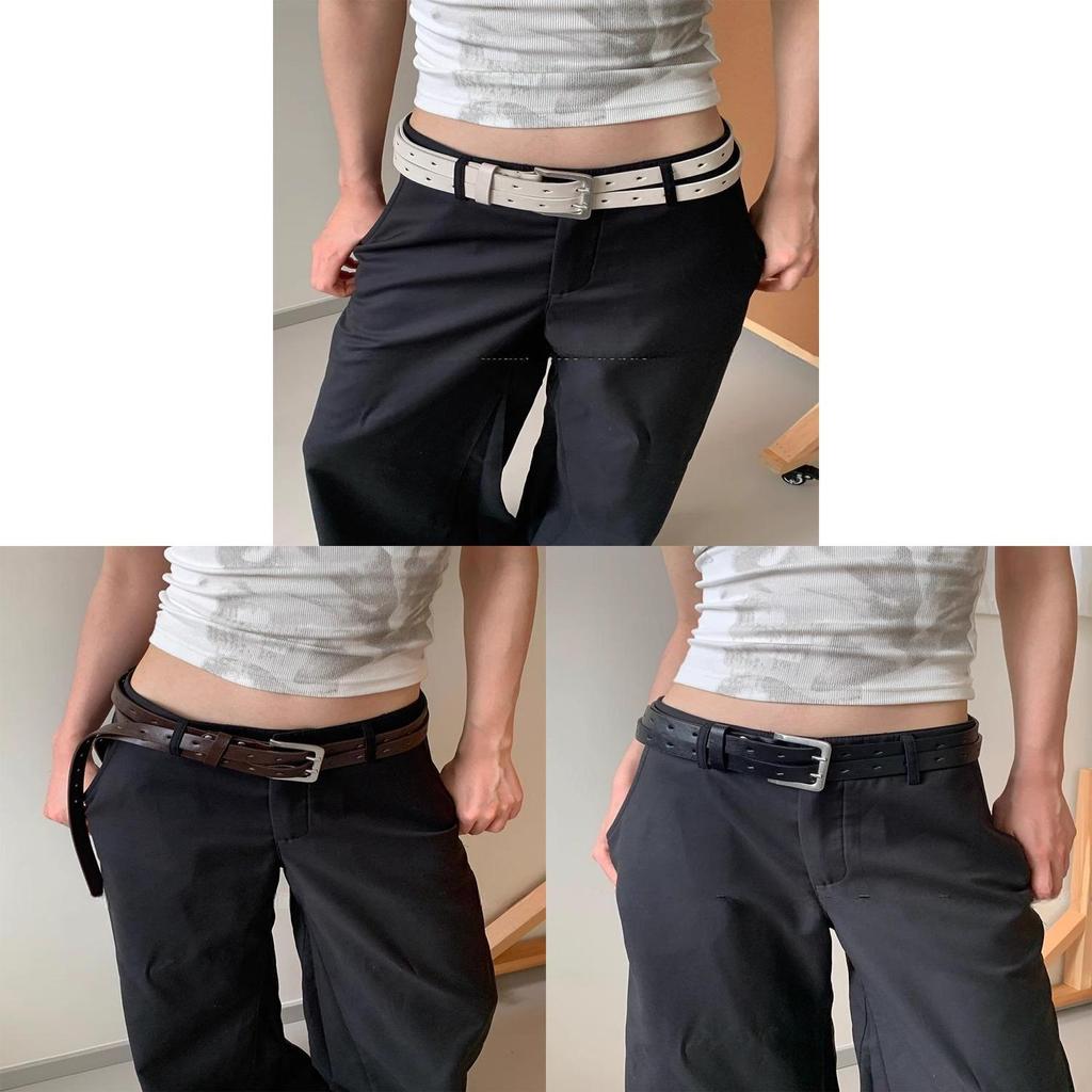 Leather Belt Male Female Fashion Pu Material Double Row Buckle Street Style For Casual Wear