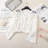 Fashion V-neck Single Breasted Crocheted Flower Cut Out Knitting Cardigan Outer Long-Sleeves Air Conditioning Shirt Sun Protection Clothing for Women