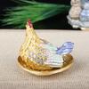 Rhinestone Chick Figurine Metal Simulated Hen Key Trinkets Jewelry Box Container Holder Home Office Desktop Decoration Ornament