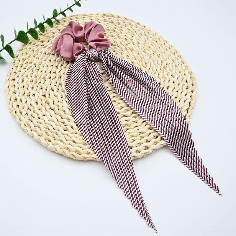 1PC French Retro Super Fairy Temperament Satin Bow Striped Hair Band Korean Internet Celebrity Sweet Girl Streamer Hair Rope