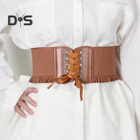 Corset Waist Belt for Women Lace Up Tied Waspie Elastic Wide Belt for Dresses Halloween Pirate Costume Accessory