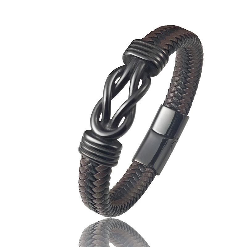 

Mix and Match Leather Rope Men s Leather Bracelet Stainless Steel Twist Wrap Charm Fashion Classic Bracelet Men s Jewelry Gift 20.5cm чёрный