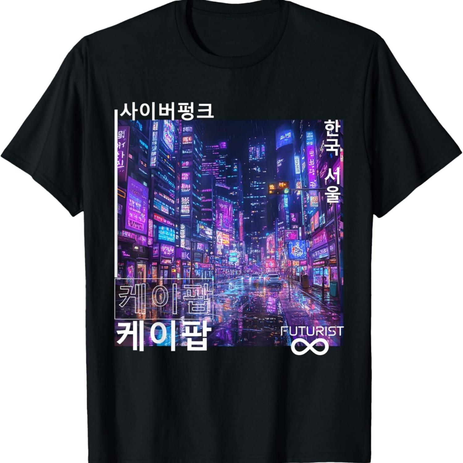 

KOREAN Cyberpunk SEOUL Streetwear KPOP Aesthetic T-Shirt(8) XXXXXL чорний