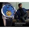Forsining Men's Fashion Casual Hollow Moon Phase Carved Hollow Automatic Mechanical Watch GMT1177-2-A