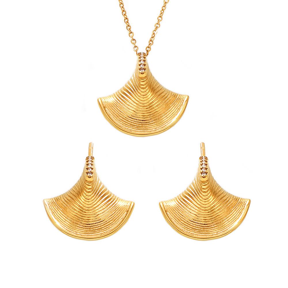 French Ocean Series Zircon Shell Pendant Necklace & Earrings Set