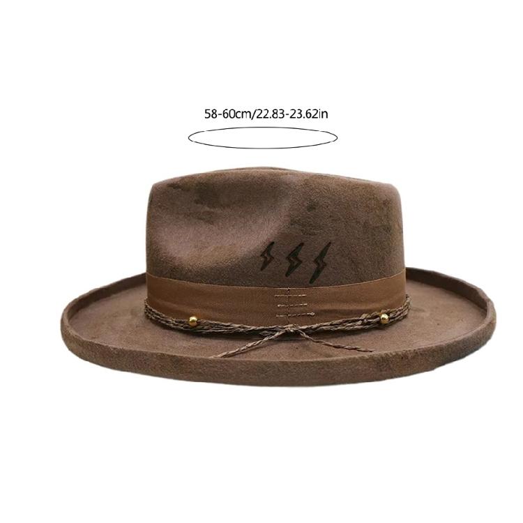 Vintage Gentleman Hat Cosplay Costume Hat Stage Show Hat Halloween Costume Distressed Rope Belt Hat