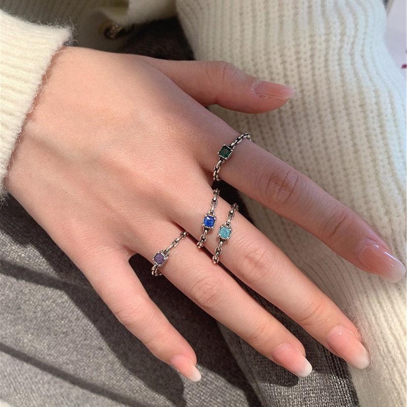 Korean Style Retro Colorful Diamond Open Ring for Women