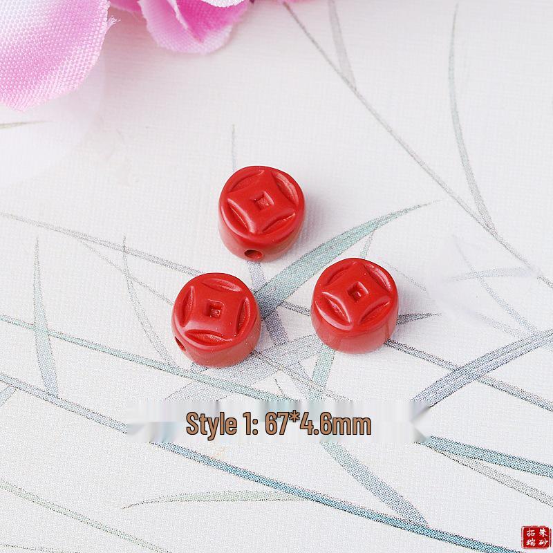 Cinnabar Five-Petal Flower Ruyi Ornament - High Content Red Sand DIY Accessory
