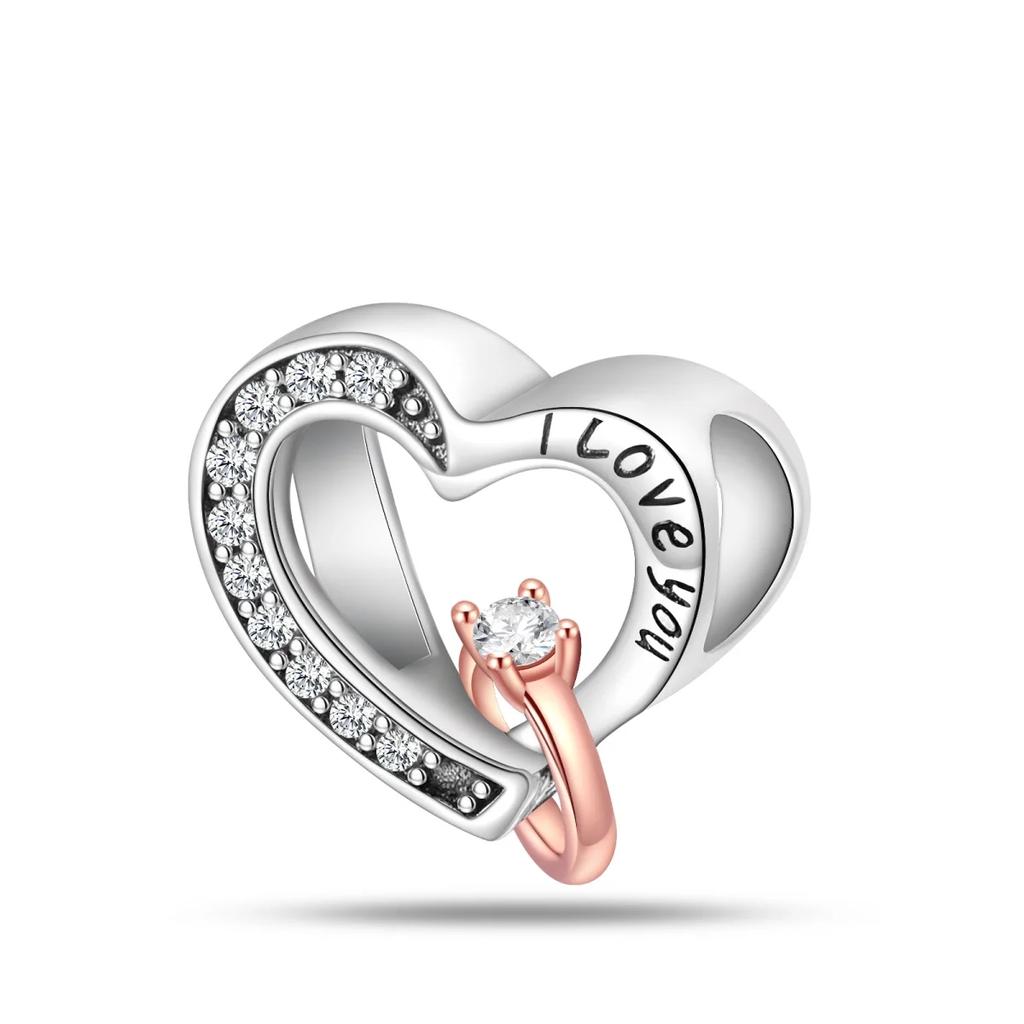 Genuine Charm Sunflower Heart Pink Zircon Crown Birthstone Bead Copper Fits Bracelets Jewellery WomanS Birthday Present DoItYourself