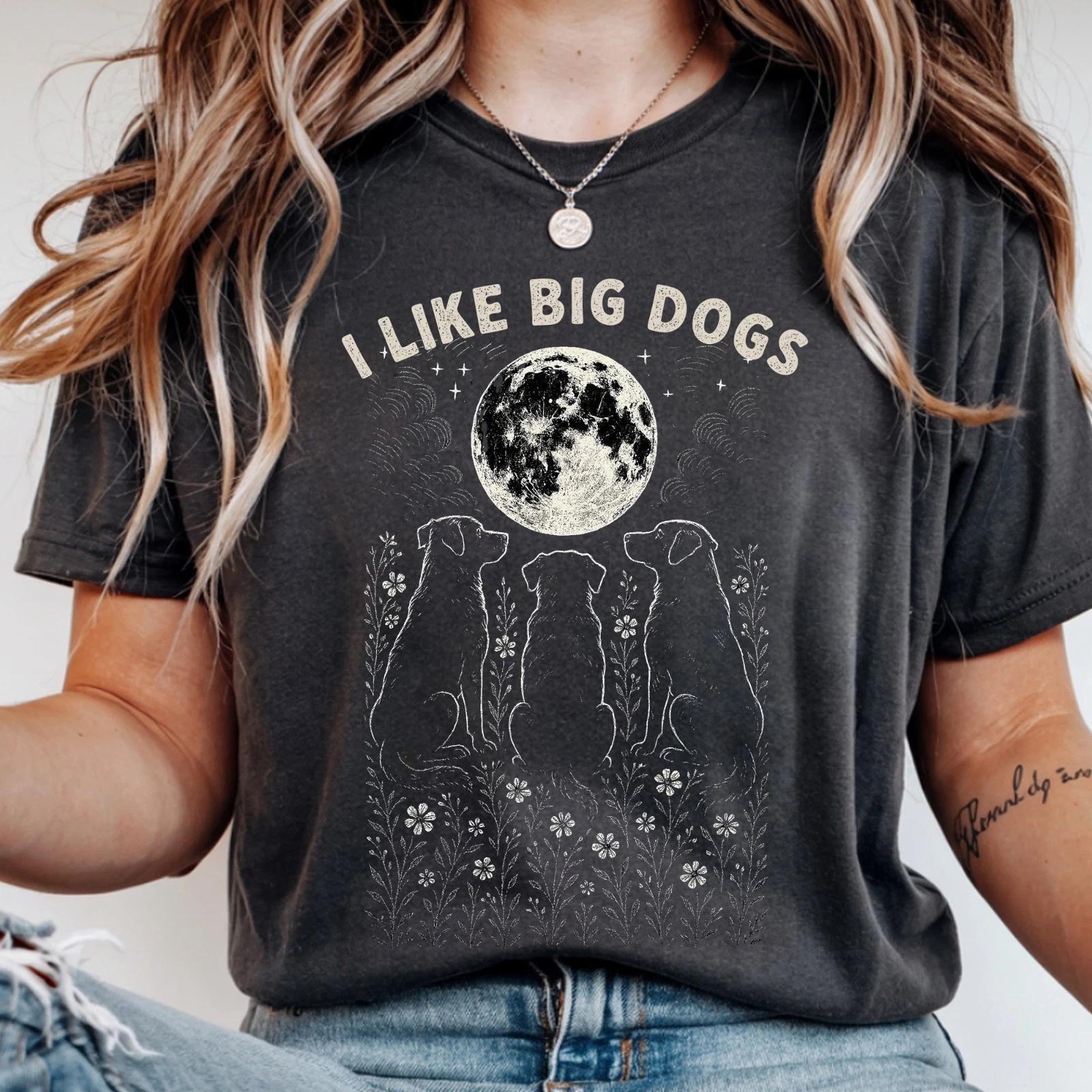 I Like Big Dogs Vintage Moon Wildflower Graphic Tee, Large Breed T-Shirt 4XL