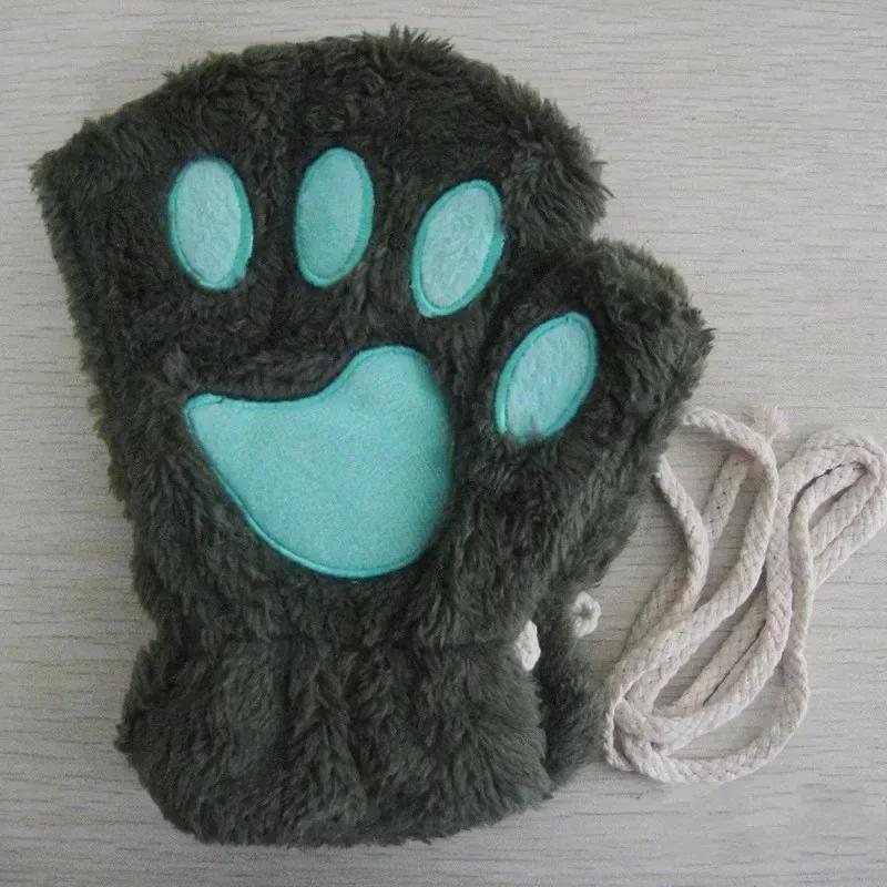 Adorabili guanti di peluche a forma di zampa di gatto, guanti di peluche, caldi e morbidi, senza dita, morbidi, da orso, guanti da costume, mezze dita