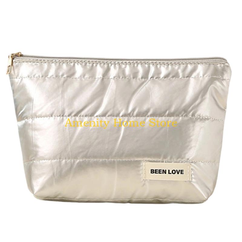 F26C Waterproof Makeup Bag Large Capacity for Lipsticks and Skincare Travel Toiletry Organizers Oxfords Fabric Builds Square bag M серебряный