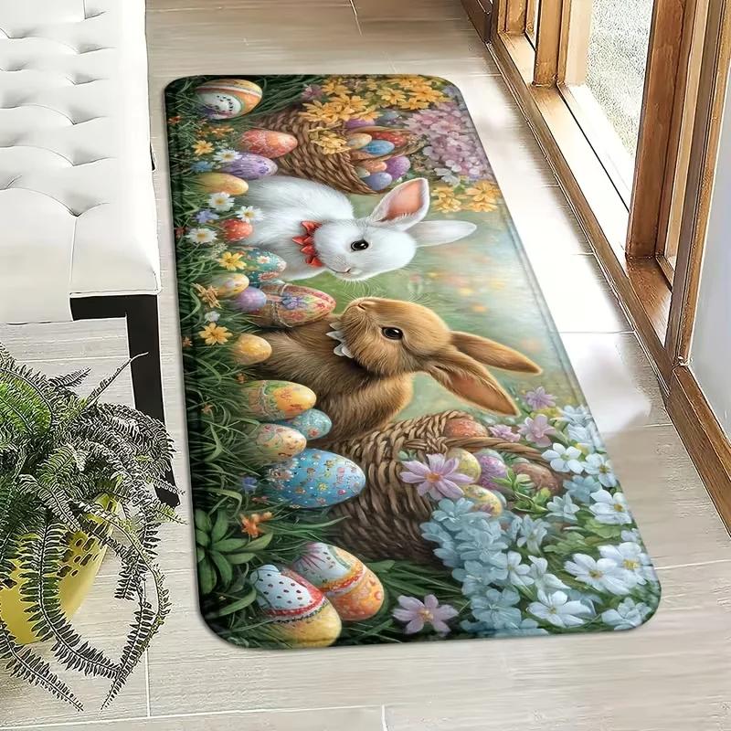 VIKAMA Easter Bunny Carpet - Soft and Slip-resistant Kitchen and Bedroom Floor Mat, Entry Welcome Door Mat, Home Decoration