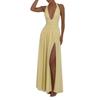 2026 European and American Summer New Dresses, Elegant Temperament Banquet Solid Color Split Deep V-neck Dress